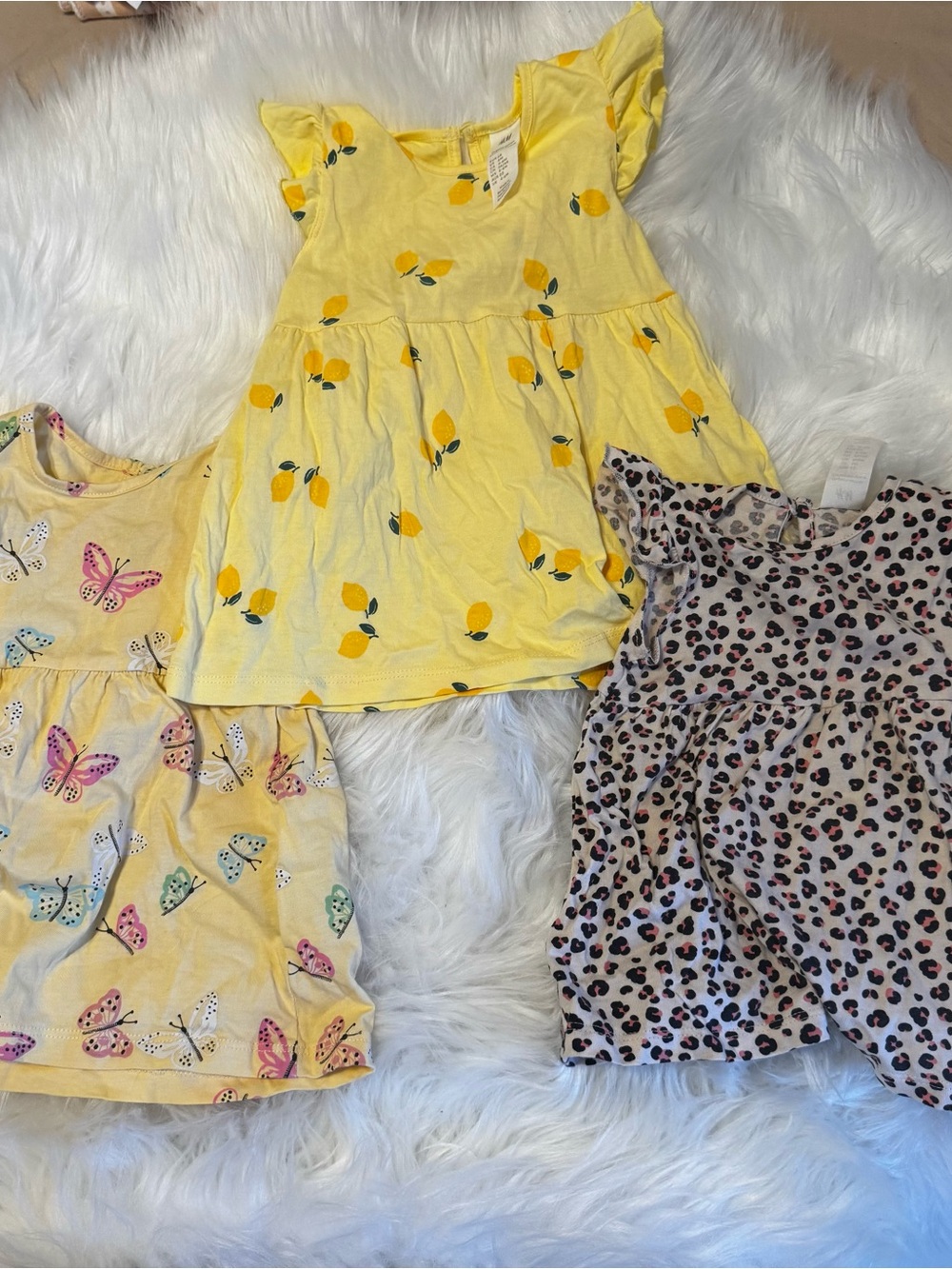 H & M Baby Yellow Lemon, Butterly and Leopard Dress - Flutter Sleeve - 6 months